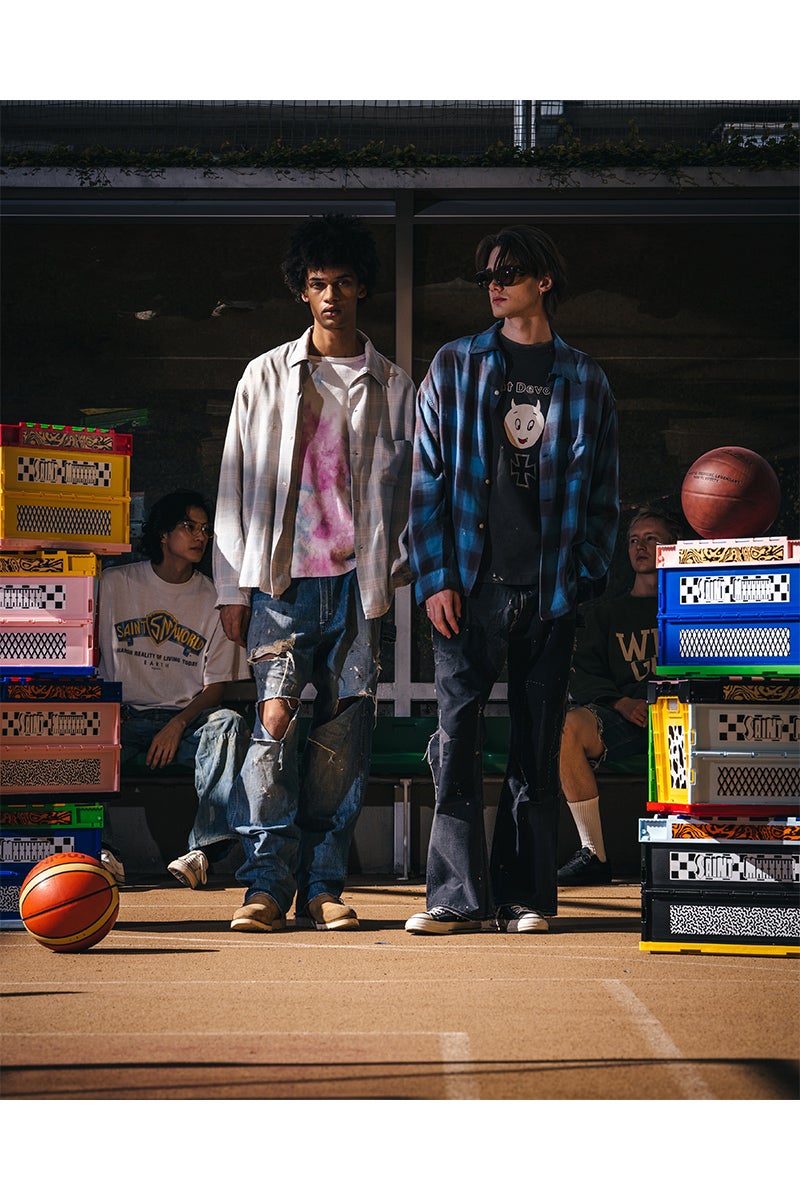 SAINT Mxxxxxx(セントマイケル) SM-MK8-0000-044 / RAYON SHIRT / CHECK BLUE レーヨンチェックシャツ