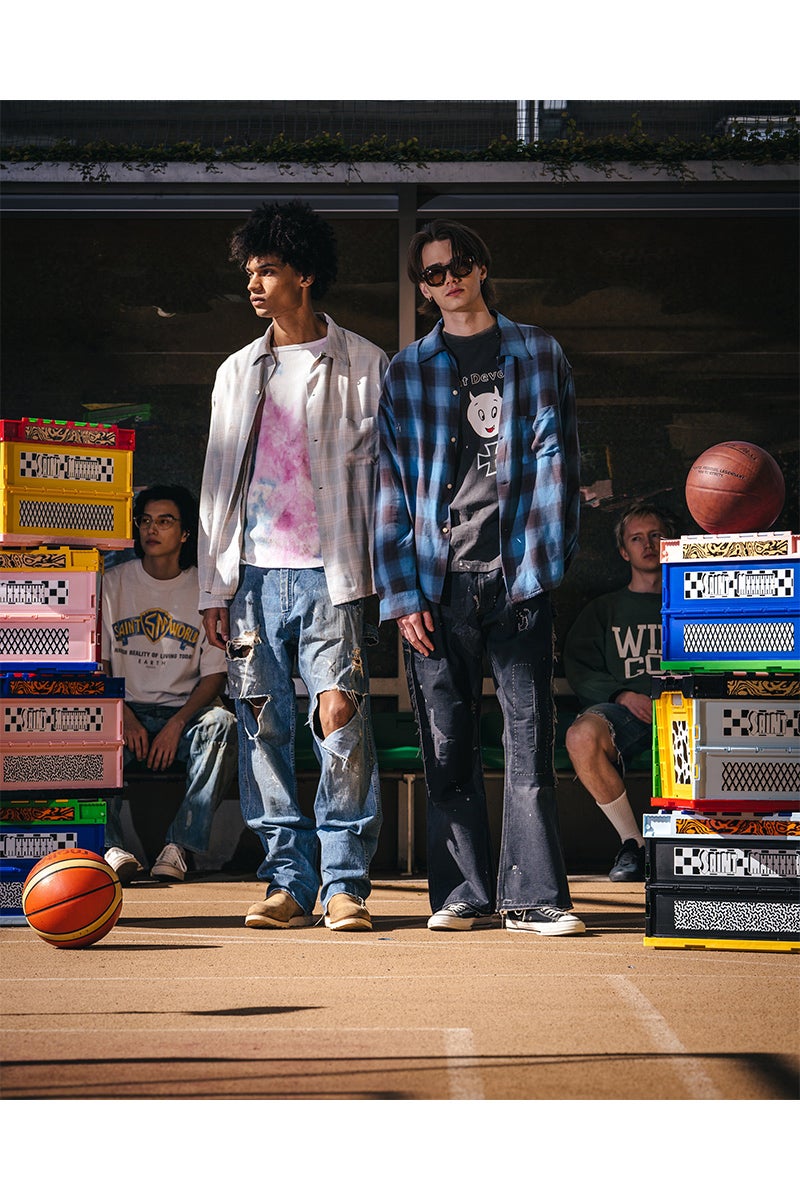 SAINT Mxxxxxx(セントマイケル) SM-MK8-0000-046 / RAYON SHIRT / CHECK SKY BLUE レーヨンチェックシャツ