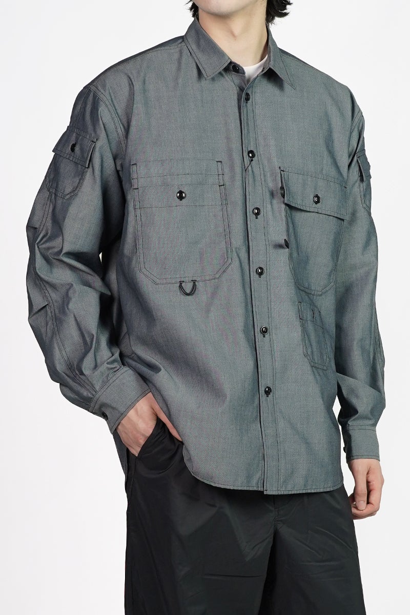 DAIWA PIER 39(ダイワピア39) TECH MULTI POCKET CHAMBRAY SHIRT L/S テックマルチポケットシャンブレーシャツ長袖 BE-84026