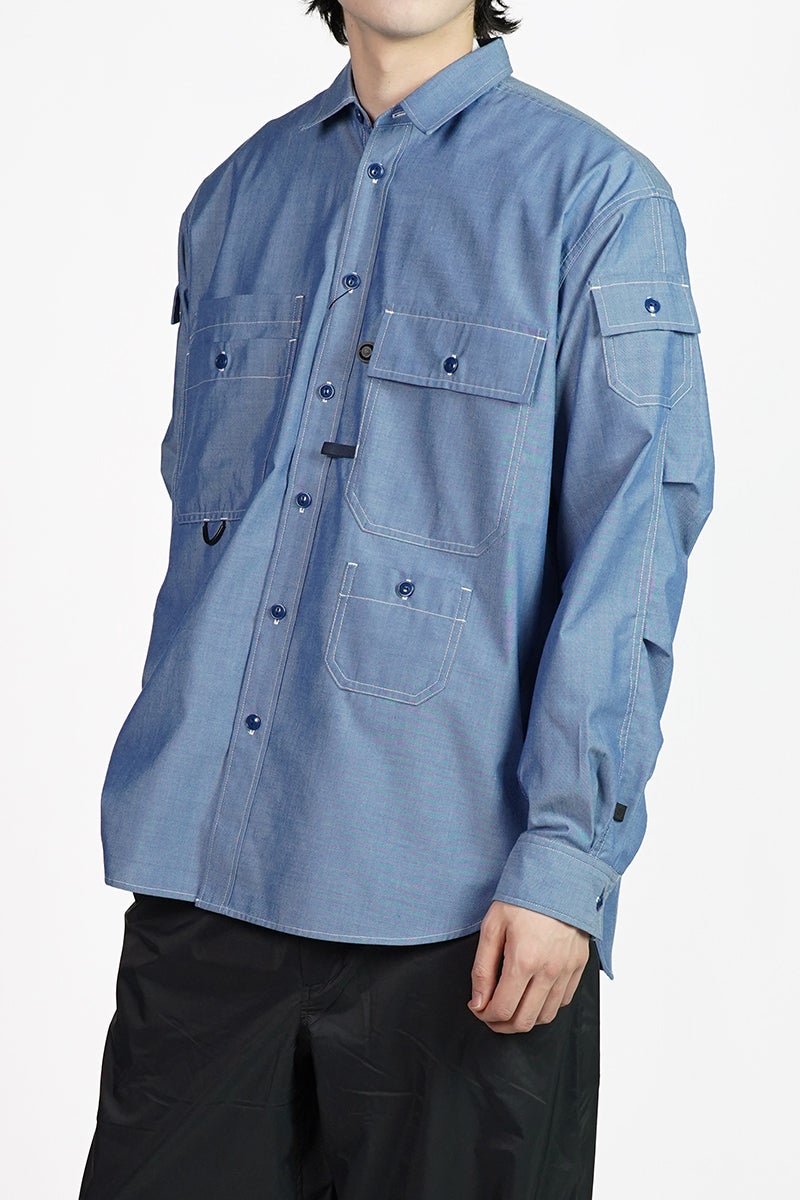 DAIWA PIER 39(ダイワピア39) TECH MULTI POCKET CHAMBRAY SHIRT L/S テックマルチポケットシャンブレーシャツ長袖 BE-84026