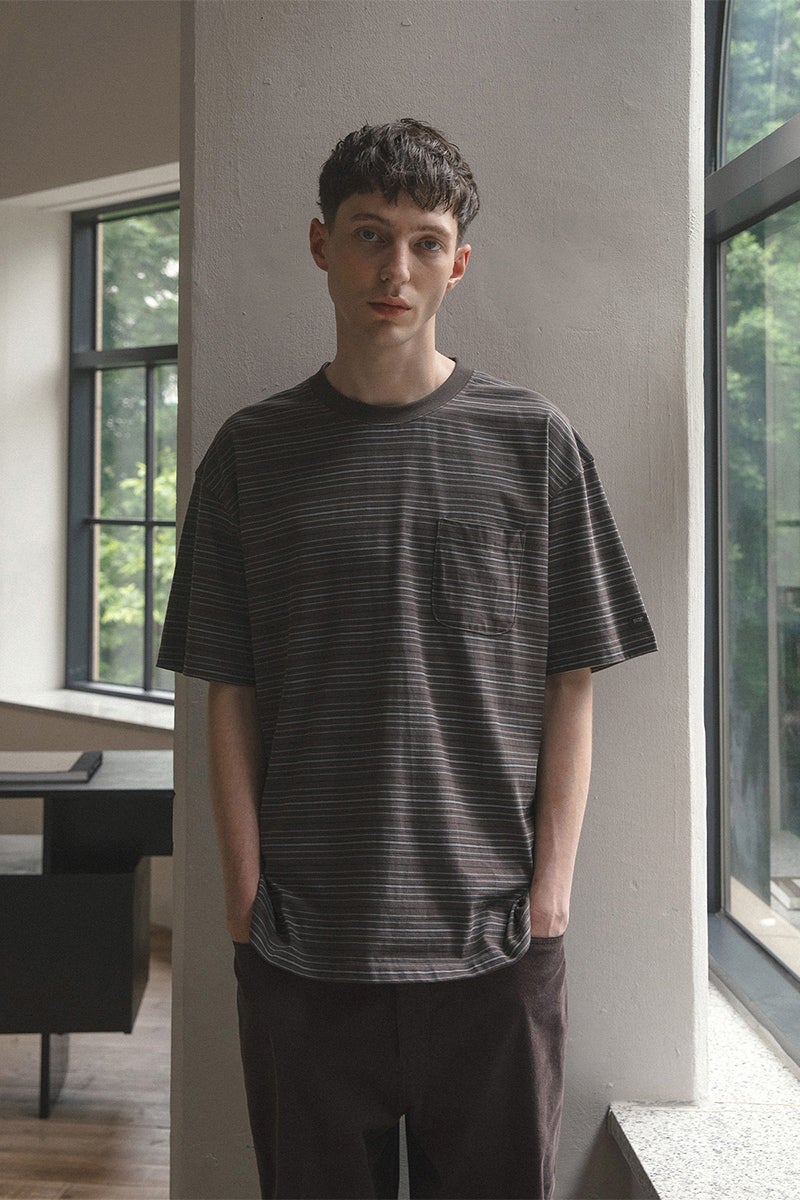 ANOTHER OFFICE(アナザーオフィス) Ordinary Multi Stripe Pocket TEE オーディナリーマルチストライプポケットTシャツ AOFSTS016