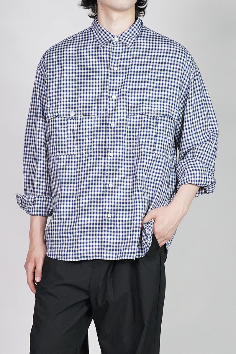 Porter Classic(ポータークラシック) ROLL UP LINEN GINGHAM CHECK SHIRT ロールアップリネンギンガムチェックシャツ PC-016-3978