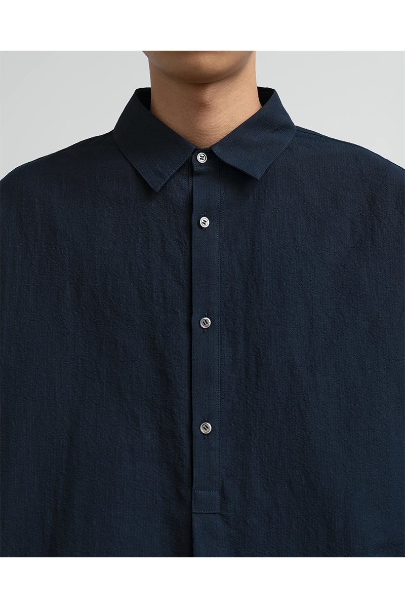 Graphpaper(グラフペーパー) Cotton Linen Seersucker LS Pullover Shirt コットンリネンシアサッカー長袖プルオーバーシャツ GM262-50033