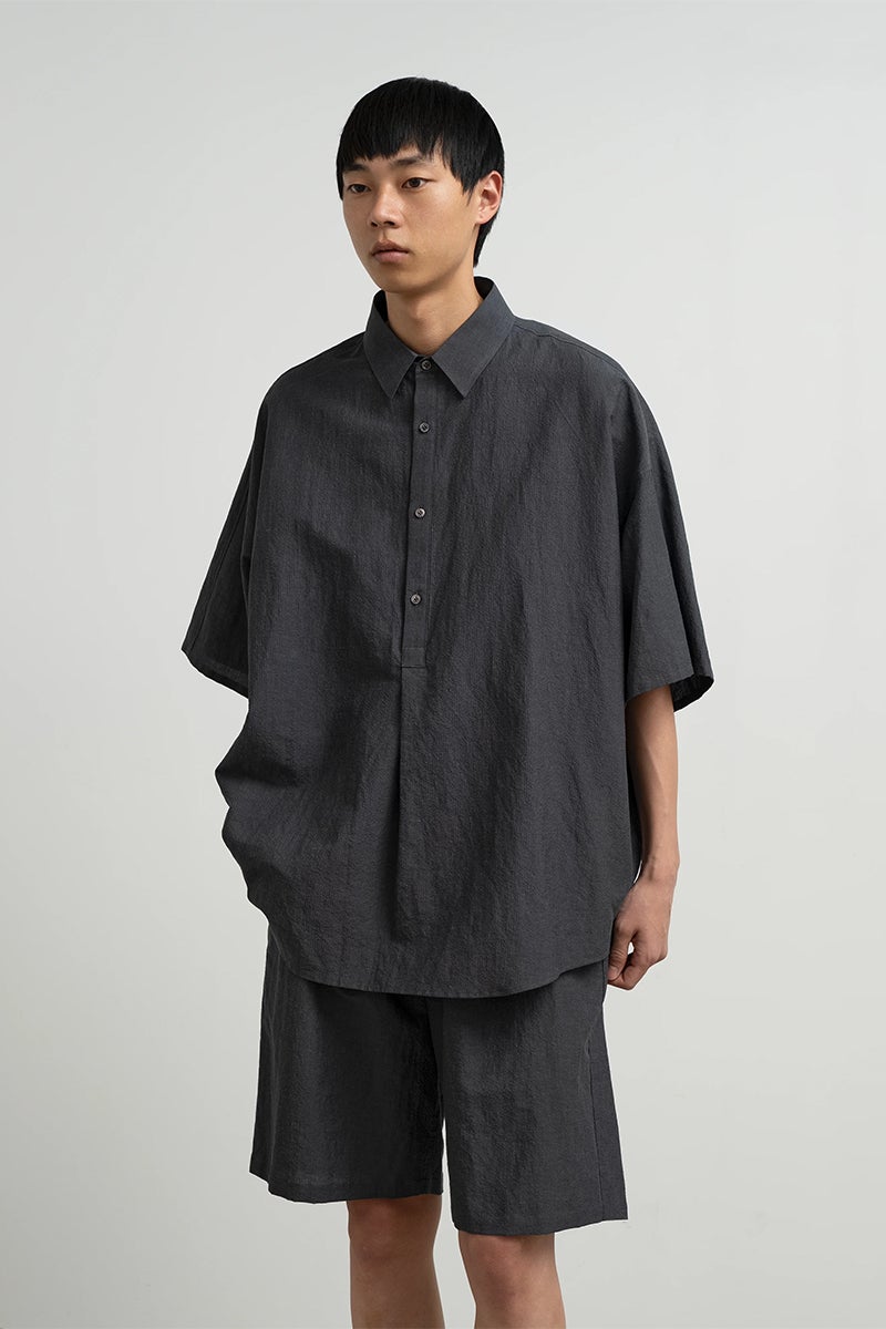Graphpaper(グラフペーパー) Cotton Linen Seersucker SS Pullover Shirt コットンリネンシアサッカー半袖プルオーバーシャツ GM262-50031