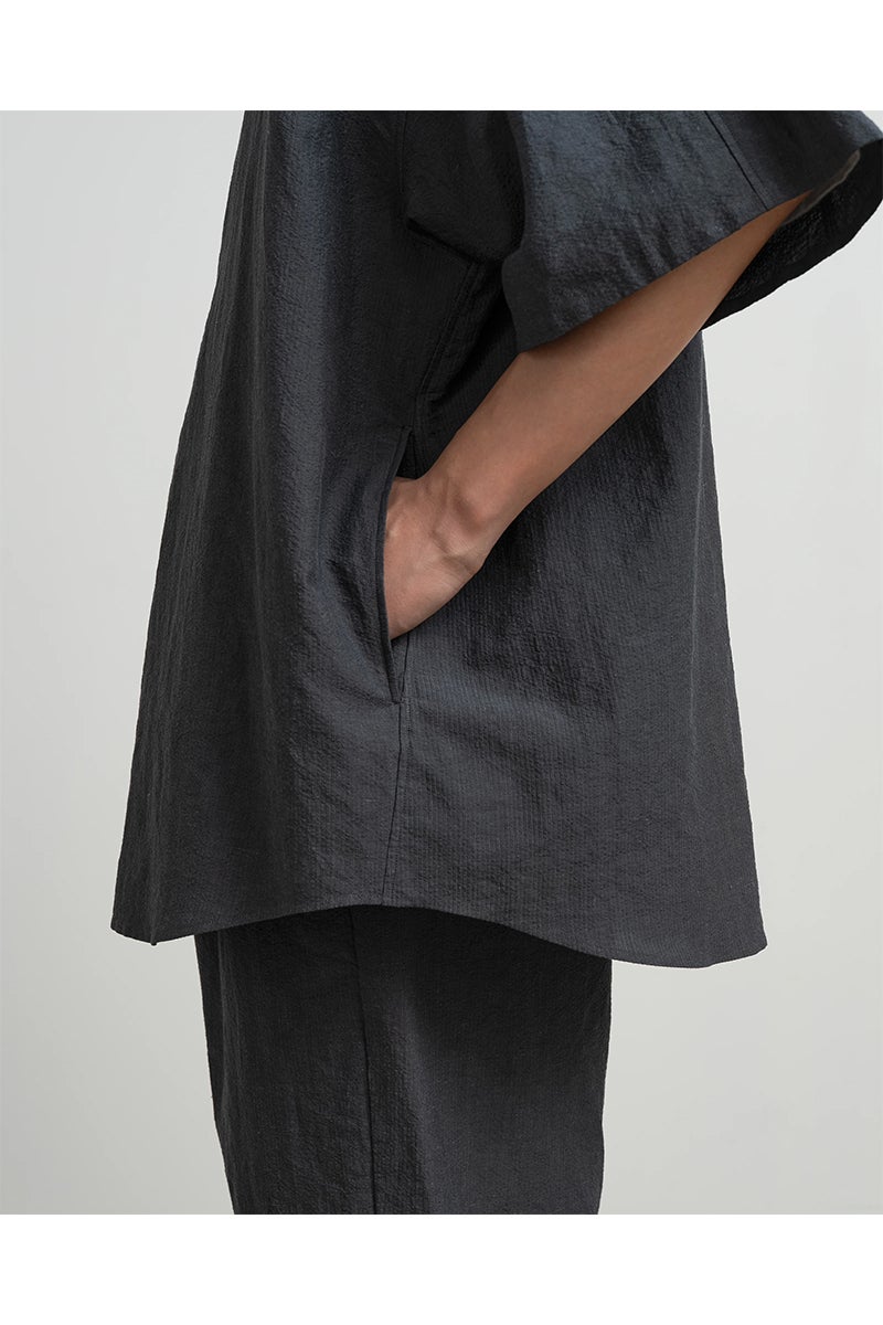 Graphpaper(グラフペーパー) Cotton Linen Seersucker SS Pullover Shirt コットンリネンシアサッカー半袖プルオーバーシャツ GM262-50031