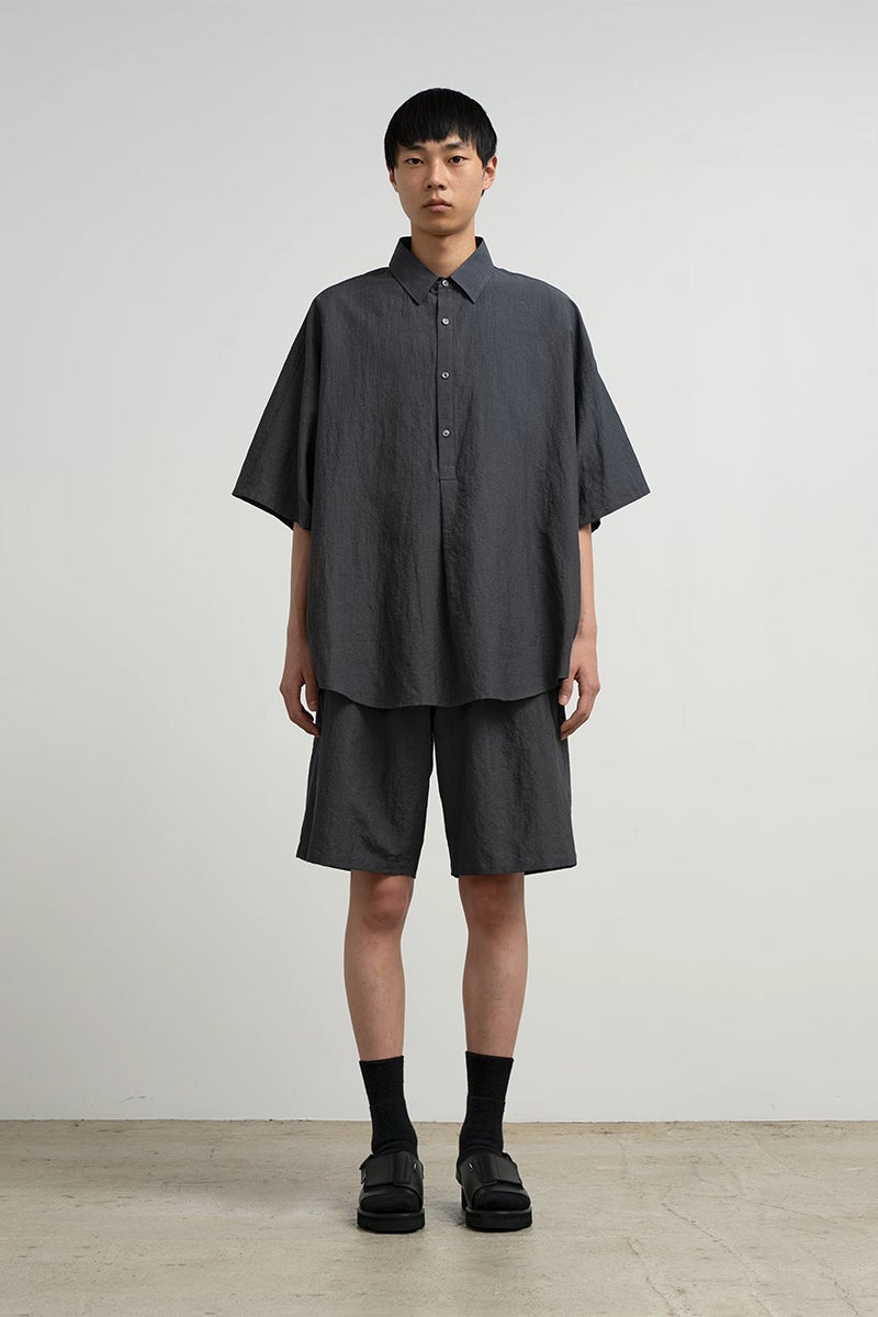 Graphpaper(グラフペーパー) Cotton Linen Seersucker SS Pullover Shirt コットンリネンシアサッカー半袖プルオーバーシャツ GM262-50031