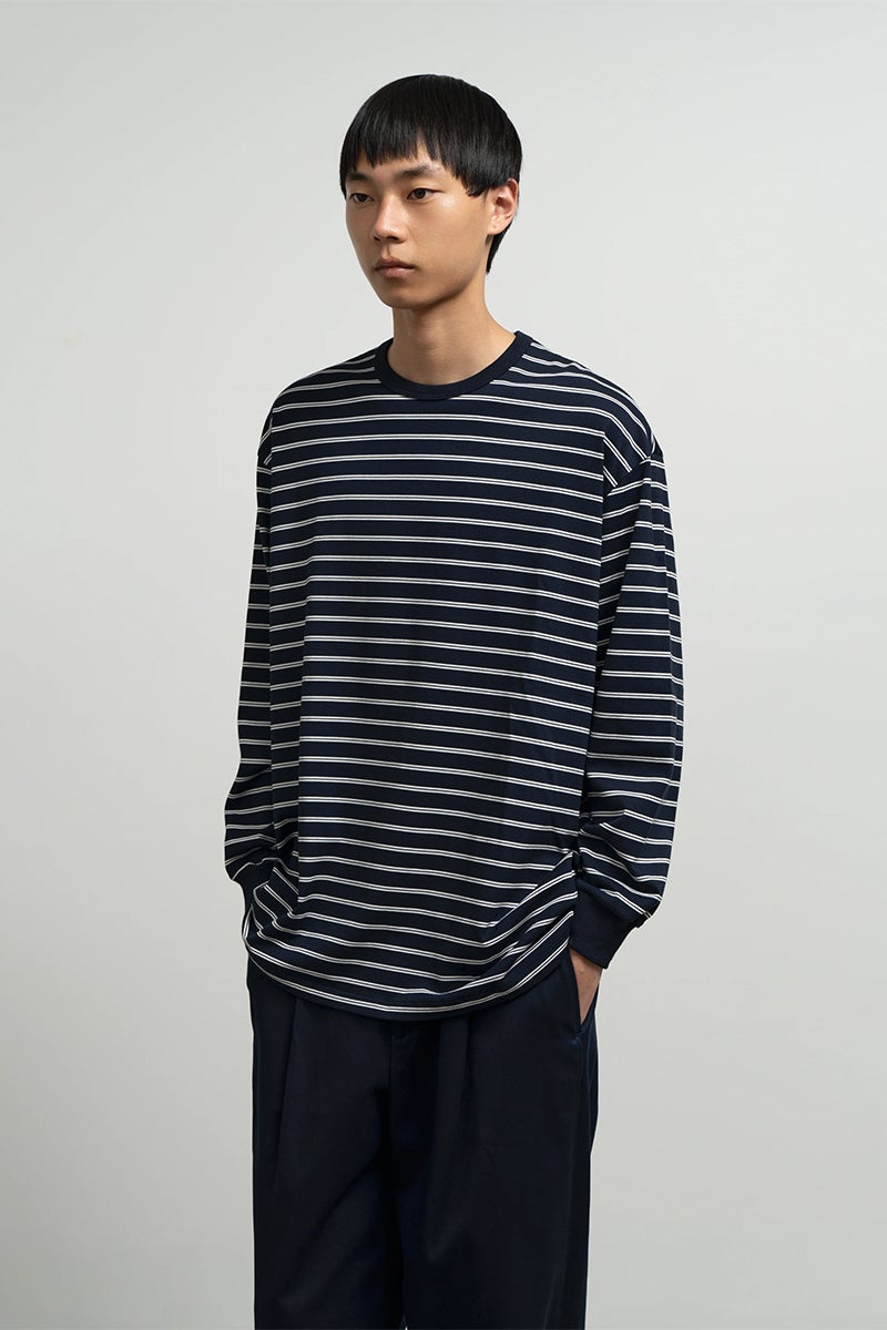 Graphpaper(グラフペーパー) Tri Spun Border L/S Tee トリスパンボーダー長袖Tシャツ GU263-70141B