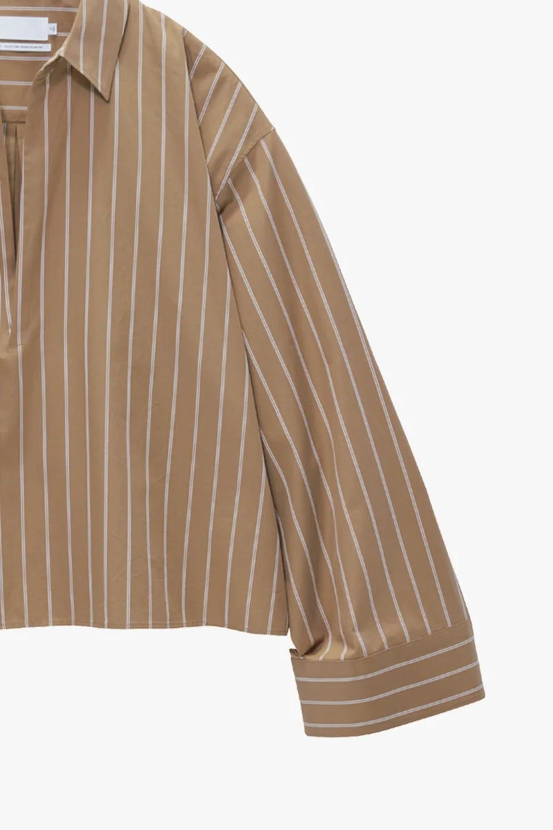 Graphpaper(グラフペーパー) SIDOGRAS Brown Stripe Short Skipper Blouse シドグラス ブラウンストライプショートスキッパーブラウス GL263-50349