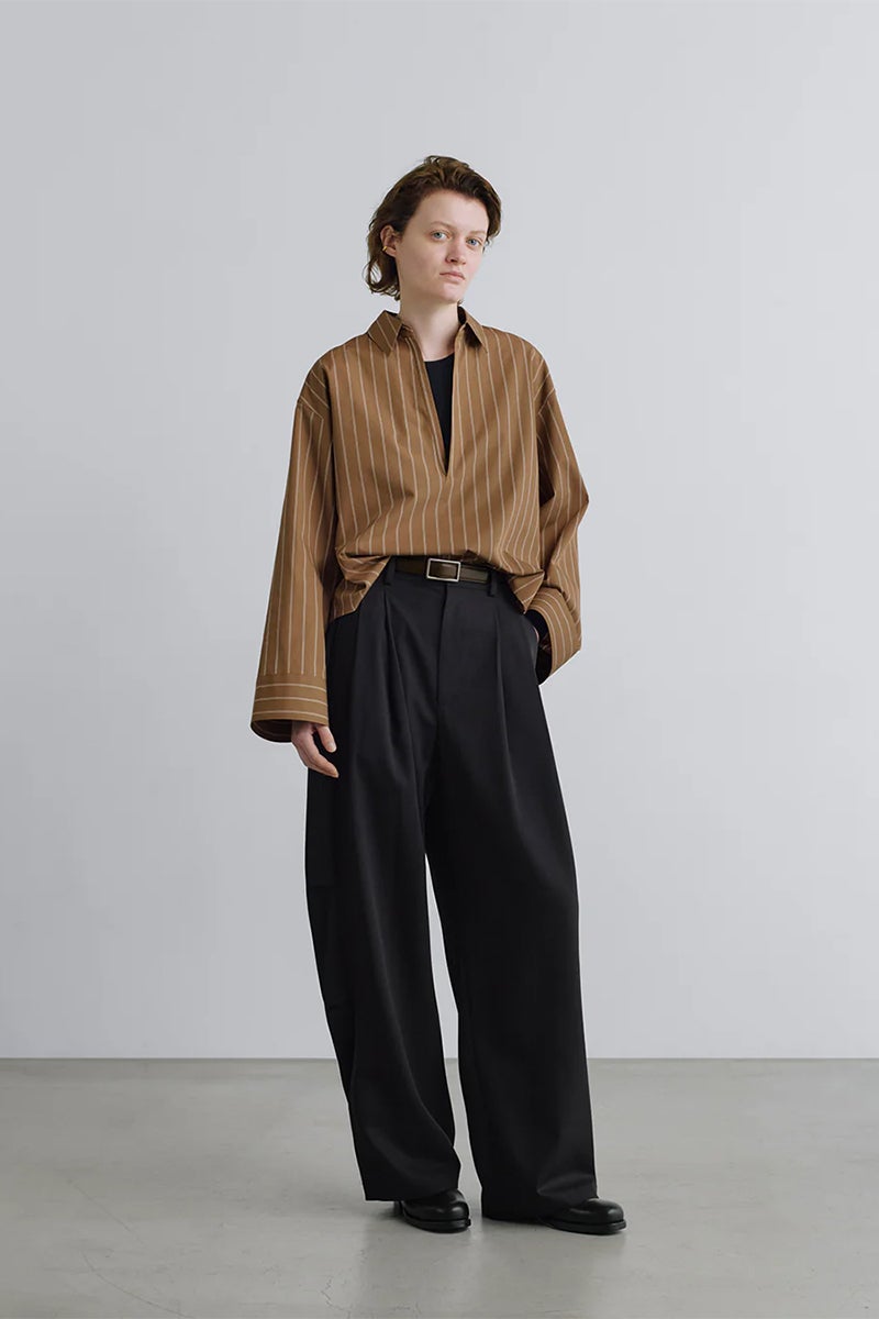 Graphpaper(グラフペーパー) SIDOGRAS Brown Stripe Short Skipper Blouse シドグラス ブラウンストライプショートスキッパーブラウス GL263-50349
