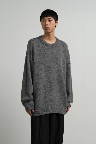 Cotton Wool Slub Oversized Crew Neck Knit
