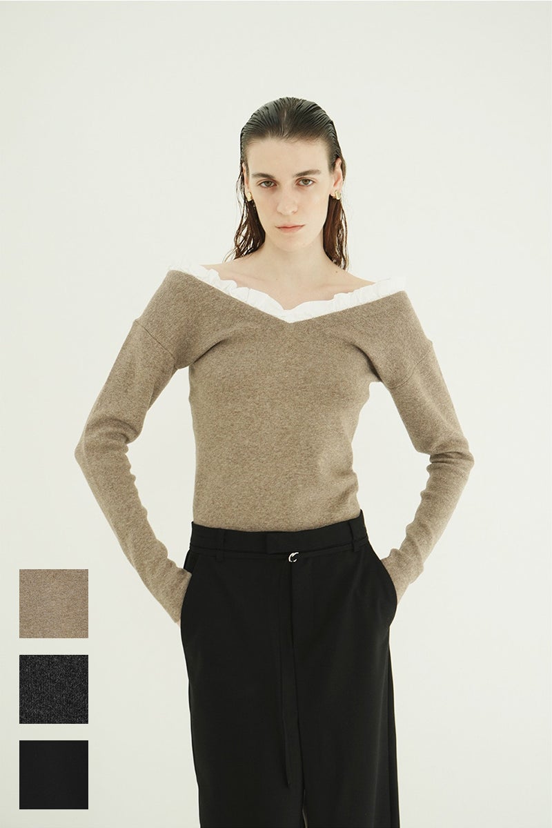 CLANE(クラネ) 2WAY FRILL V NECK KNIT TOPS 2ウェイフリルVネックニットトップス 11106-2113