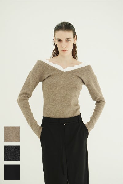 CLANE(クラネ) 2WAY FRILL V NECK KNIT TOPS 2ウェイフリルVネックニットトップス 11106-2113