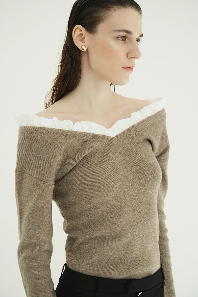 CLANE(クラネ) 2WAY FRILL V NECK KNIT TOPS 2ウェイフリルVネックニットトップス 11106-2113