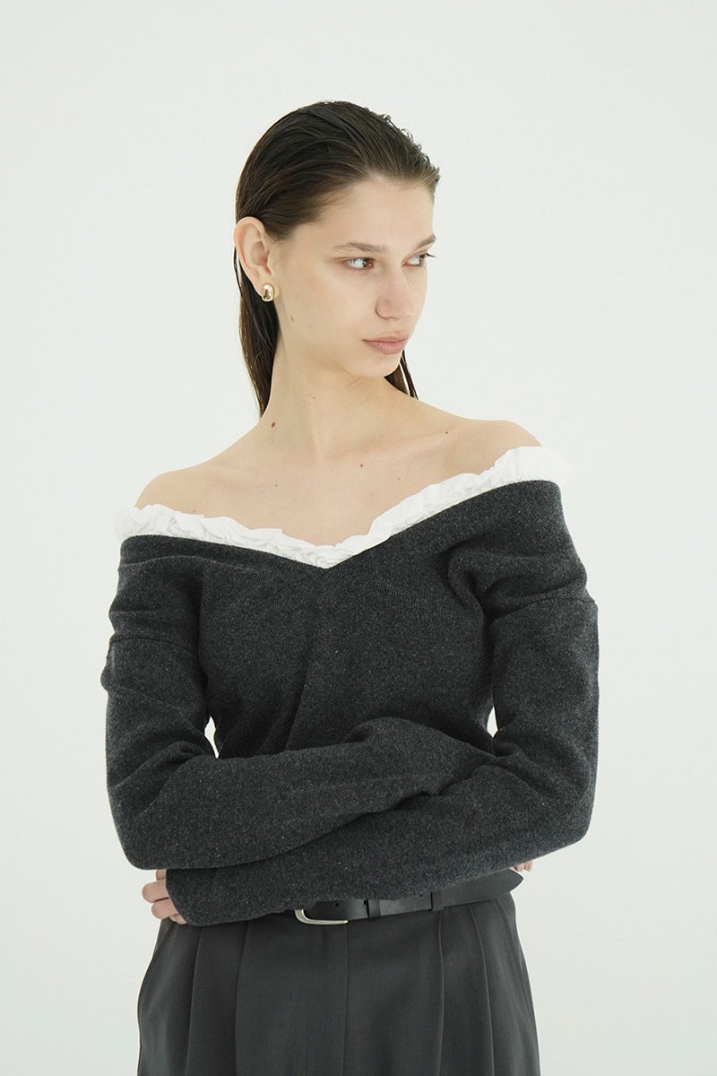 CLANE(クラネ) 2WAY FRILL V NECK KNIT TOPS 2ウェイフリルVネックニットトップス 11106-2113