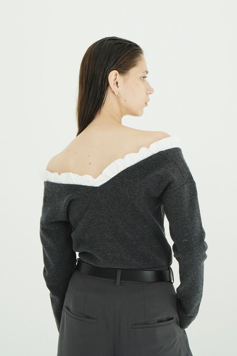 CLANE(クラネ) 2WAY FRILL V NECK KNIT TOPS 2ウェイフリルVネックニットトップス 11106-2113