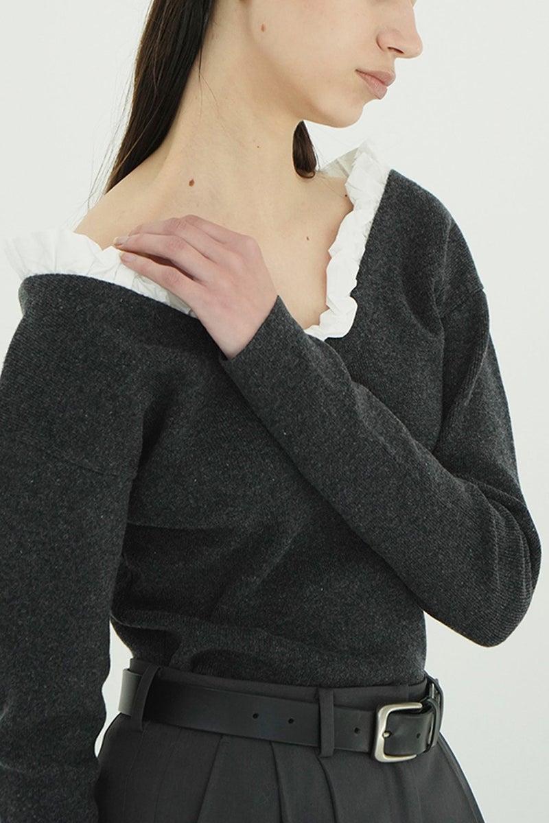 CLANE(クラネ) 2WAY FRILL V NECK KNIT TOPS 2ウェイフリルVネックニットトップス 11106-2113