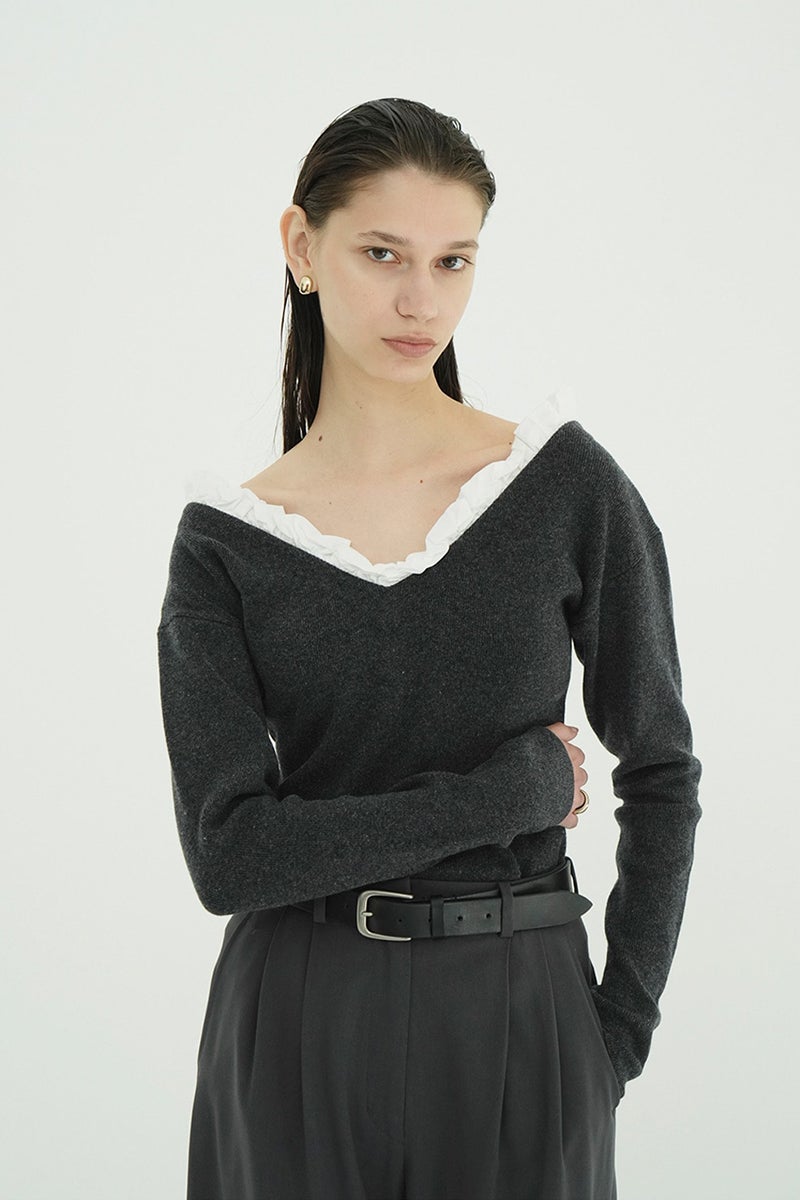 CLANE(クラネ) 2WAY FRILL V NECK KNIT TOPS 2ウェイフリルVネックニットトップス 11106-2113