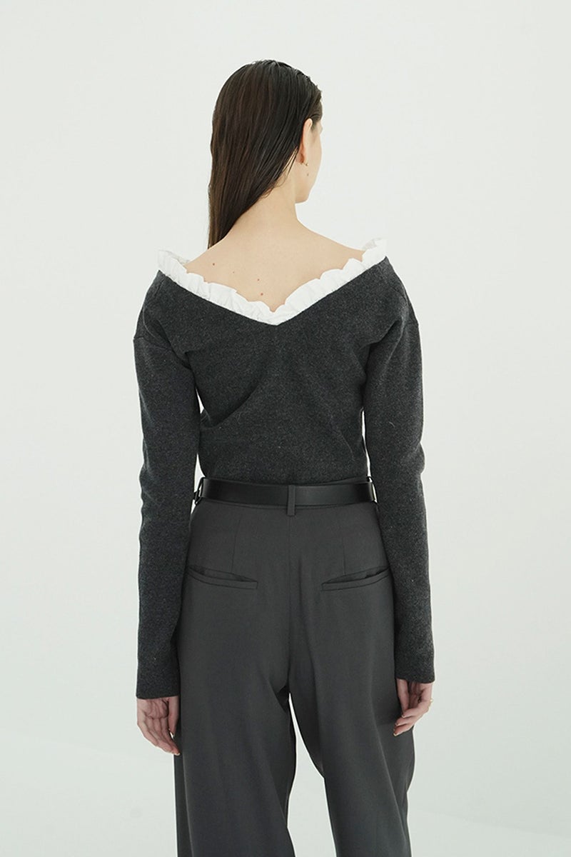 CLANE(クラネ) 2WAY FRILL V NECK KNIT TOPS 2ウェイフリルVネックニットトップス 11106-2113