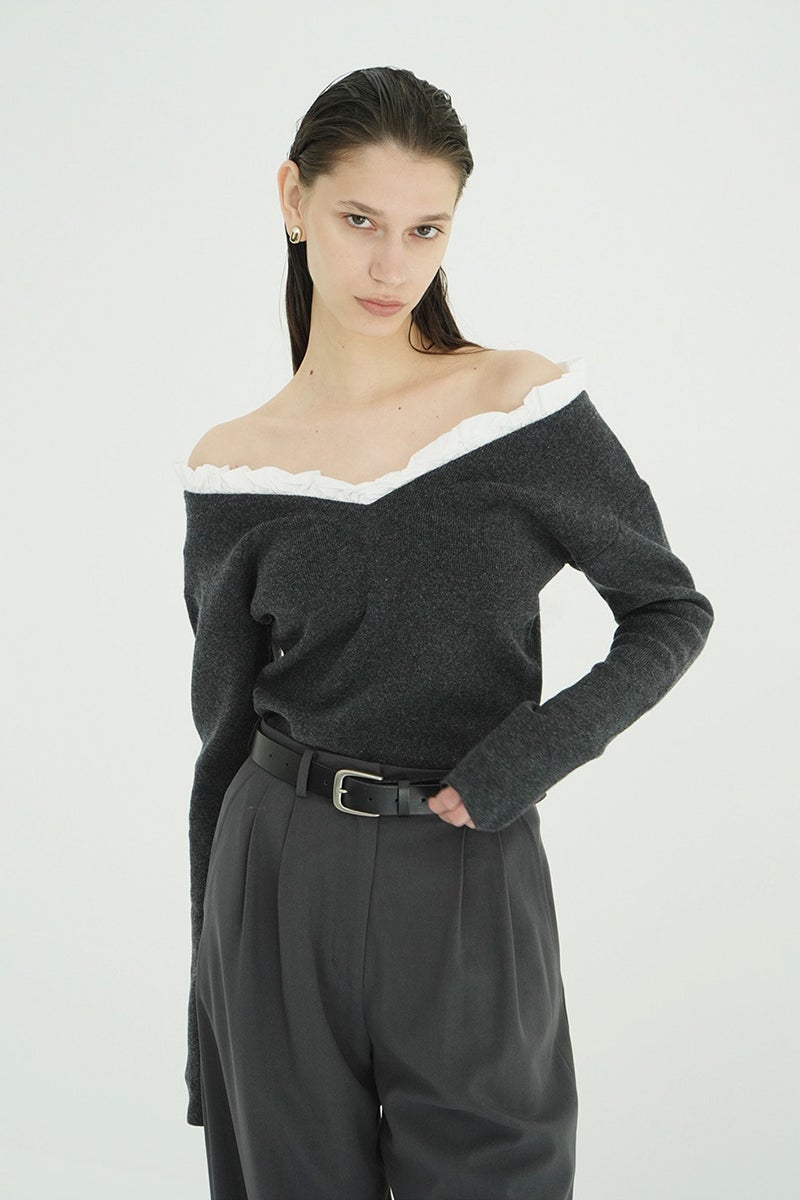 CLANE(クラネ) | CLANE(クラネ) 2WAY FRILL V NECK KNIT TOPS 2ウェイ