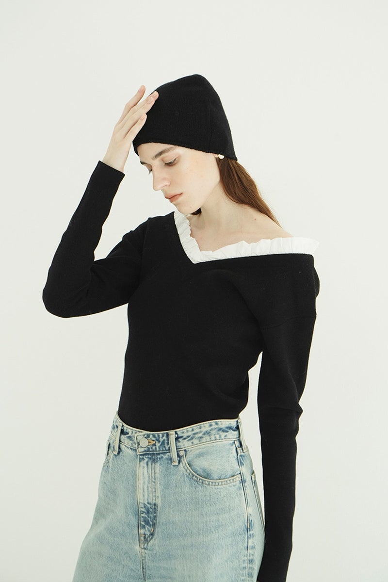 CLANE(クラネ) 2WAY FRILL V NECK KNIT TOPS 2ウェイフリルVネックニットトップス 11106-2113