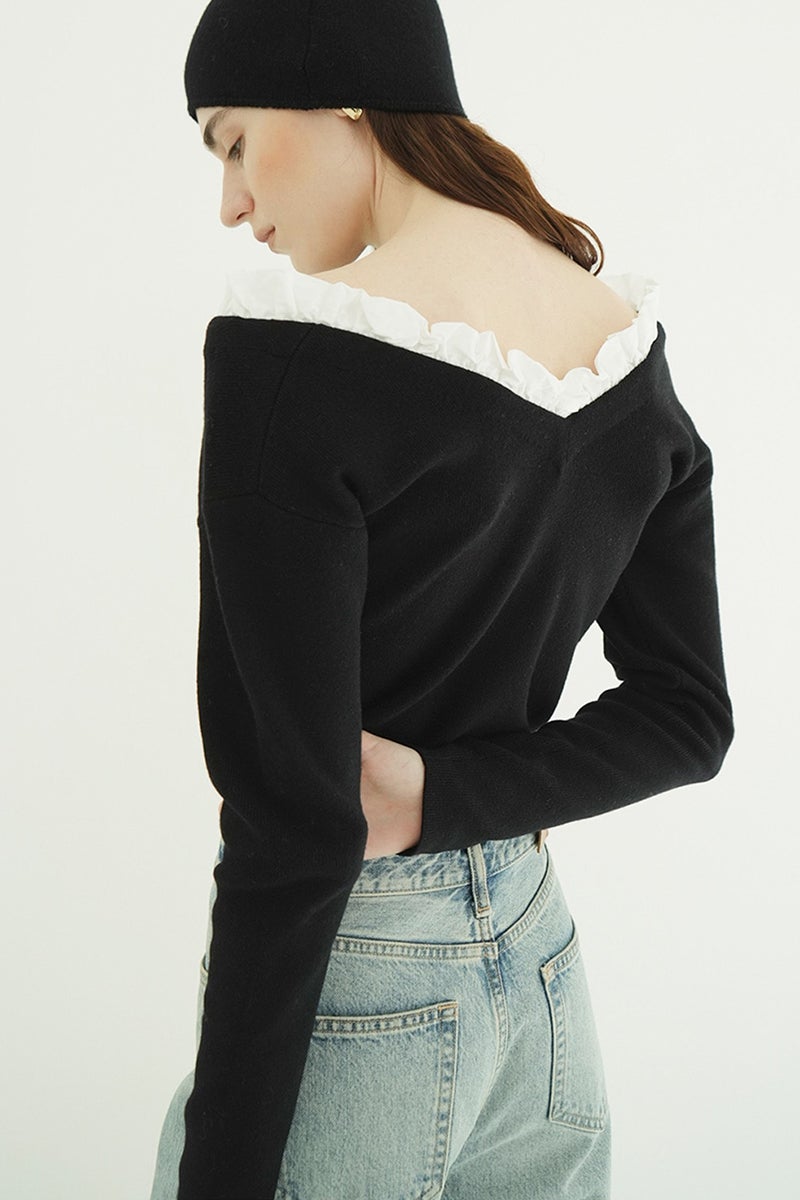 CLANE(クラネ) 2WAY FRILL V NECK KNIT TOPS 2ウェイフリルVネックニットトップス 11106-2113