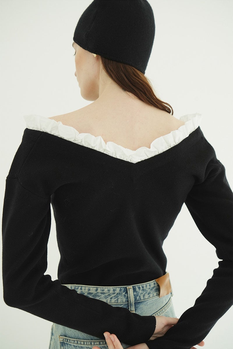 CLANE(クラネ) 2WAY FRILL V NECK KNIT TOPS 2ウェイフリルVネックニットトップス 11106-2113