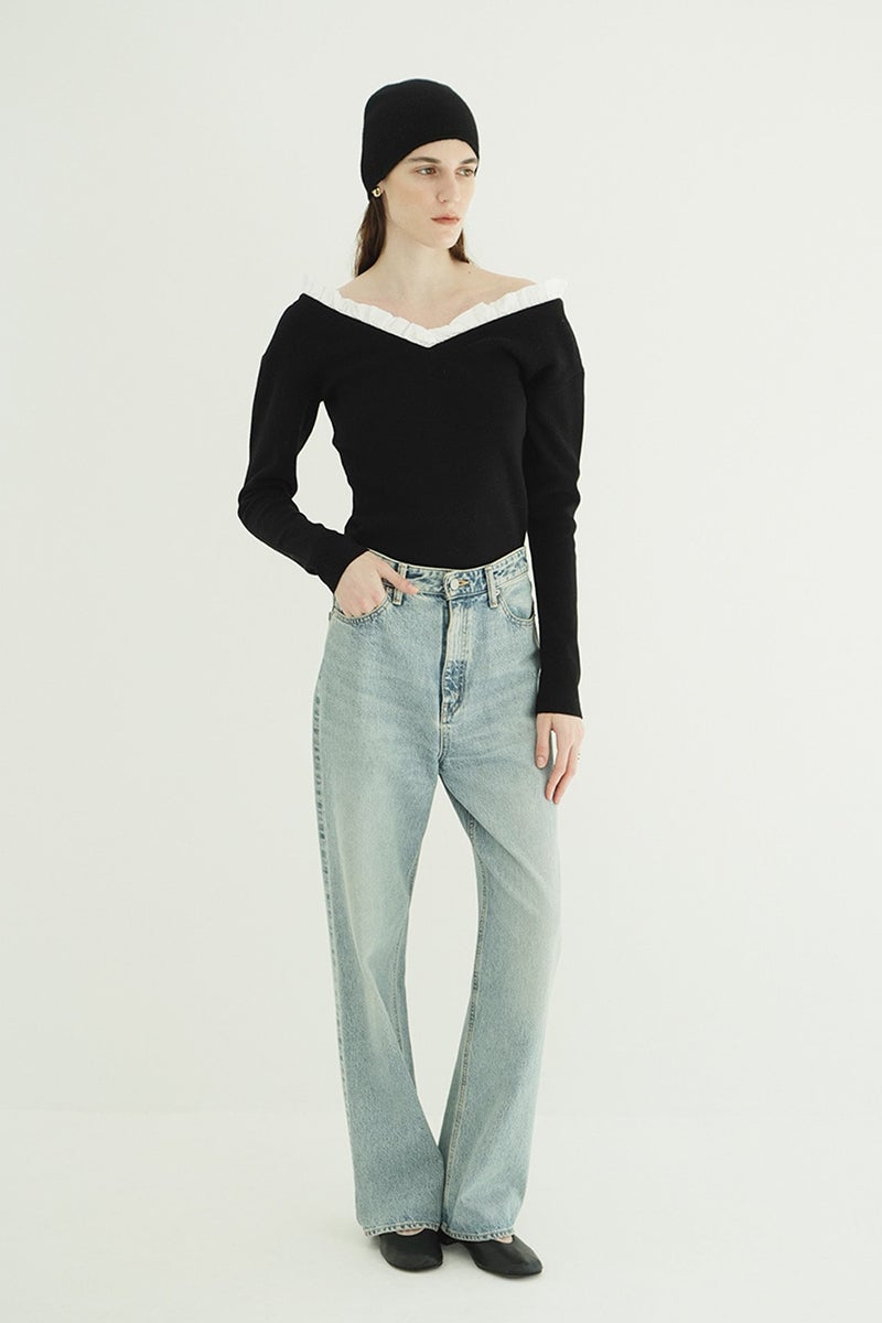 CLANE(クラネ) 2WAY FRILL V NECK KNIT TOPS 2ウェイフリルVネックニットトップス 11106-2113