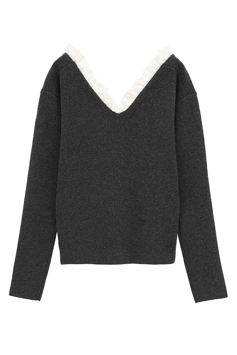 CLANE(クラネ) 2WAY FRILL V NECK KNIT TOPS 2ウェイフリルVネックニットトップス 11106-2113