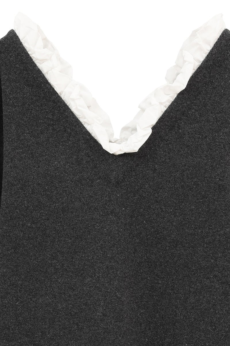 CLANE(クラネ) 2WAY FRILL V NECK KNIT TOPS 2ウェイフリルVネックニットトップス 11106-2113