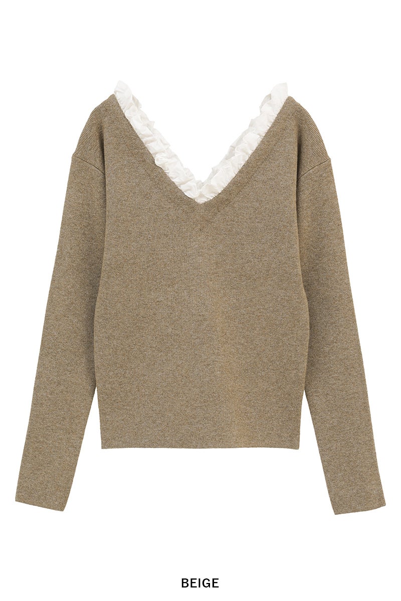 CLANE(クラネ) 2WAY FRILL V NECK KNIT TOPS 2ウェイフリルVネックニットトップス 11106-2113