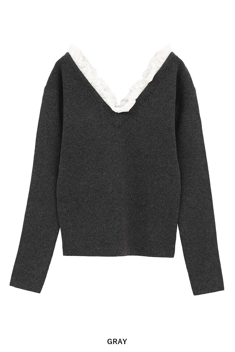 CLANE(クラネ) 2WAY FRILL V NECK KNIT TOPS 2ウェイフリルVネックニットトップス 11106-2113