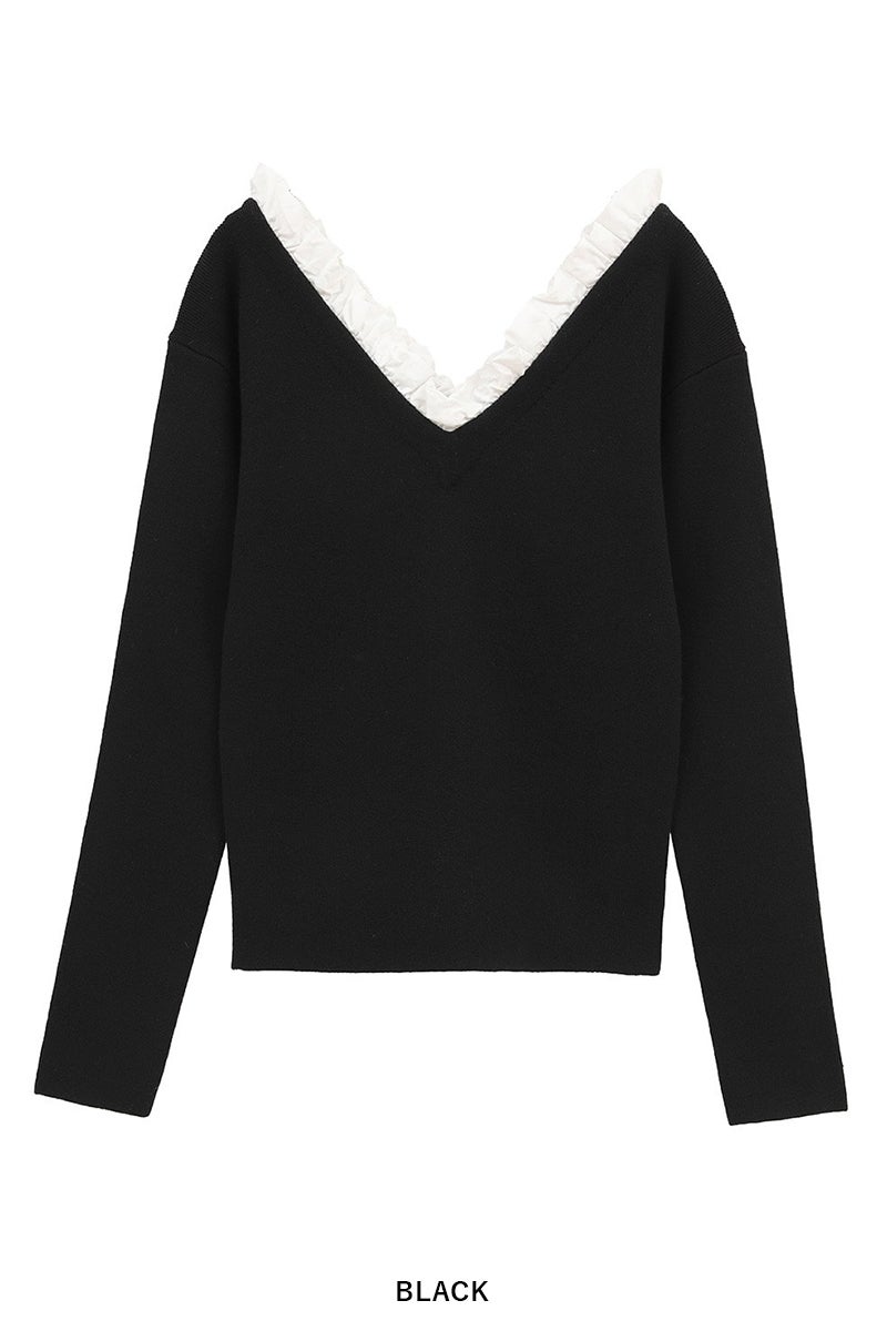 CLANE(クラネ) 2WAY FRILL V NECK KNIT TOPS 2ウェイフリルVネックニットトップス 11106-2113