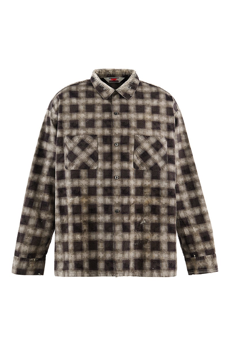 SAINT Mxxxxxx(セントマイケル) SM-MK1-0000-026_PRINT CHECK SHIRT_BLACK+GRAY プリントチェックシャツ