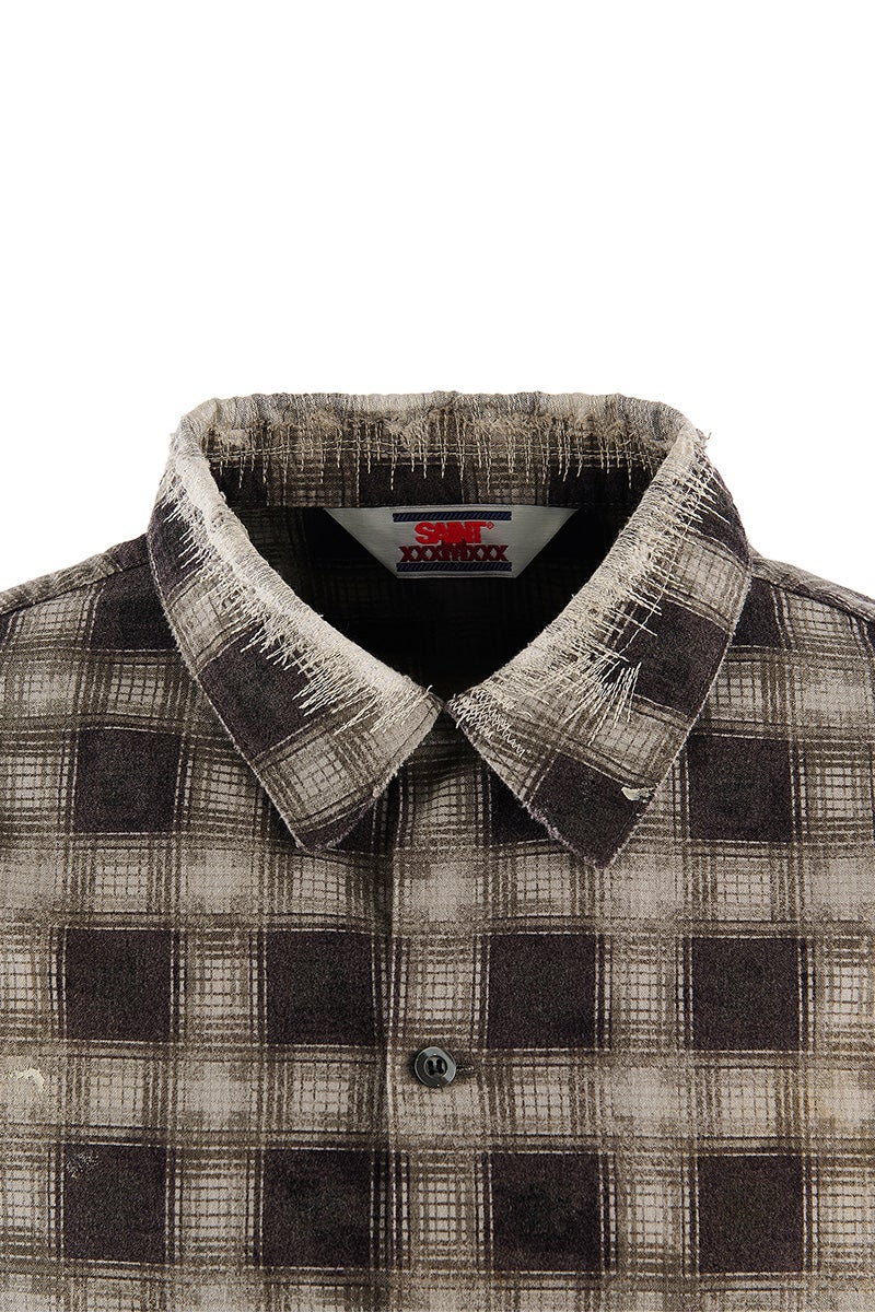 SAINT Mxxxxxx(セントマイケル) SM-MK1-0000-026_PRINT CHECK SHIRT_BLACK+GRAY プリントチェックシャツ