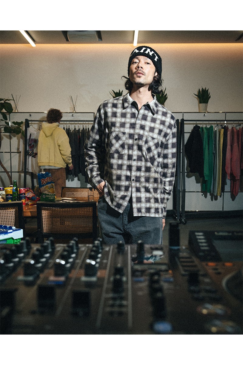 SAINT Mxxxxxx(セントマイケル) SM-MK1-0000-026_PRINT CHECK SHIRT_BLACK+GRAY プリントチェックシャツ