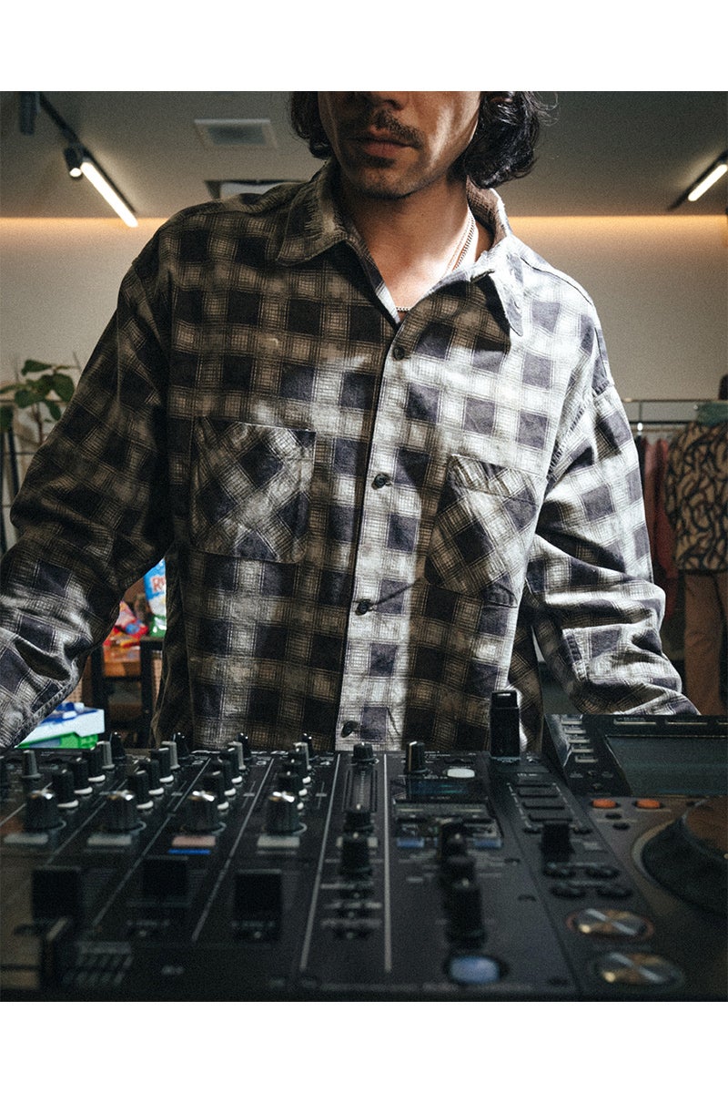 SAINT Mxxxxxx(セントマイケル) SM-MK1-0000-026_PRINT CHECK SHIRT_BLACK+GRAY プリントチェックシャツ