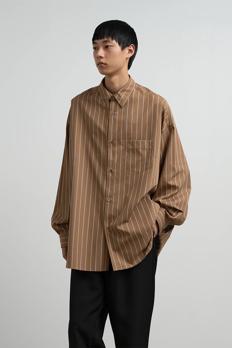Graphpaper(グラフペーパー) SIDOGRAS Brown Stripe L/S Oversized Regular Collar Shirt シドグラスブラウンストライプ長袖オーバーサイズレギュラーカラーシャツ GM263-50345