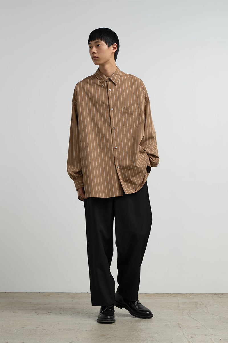 Graphpaper(グラフペーパー) SIDOGRAS Brown Stripe L/S Oversized Regular Collar Shirt シドグラスブラウンストライプ長袖オーバーサイズレギュラーカラーシャツ GM263-50345