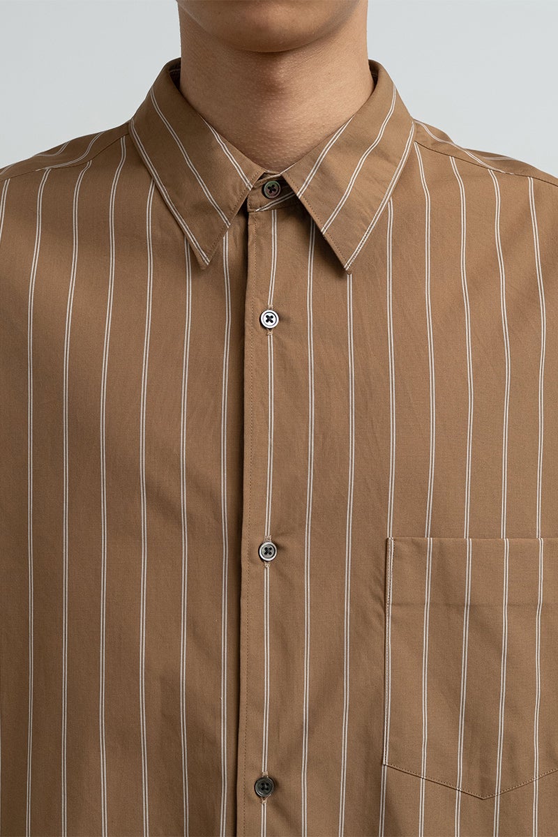 Graphpaper(グラフペーパー) SIDOGRAS Brown Stripe L/S Oversized Regular Collar Shirt シドグラスブラウンストライプ長袖オーバーサイズレギュラーカラーシャツ GM263-50345