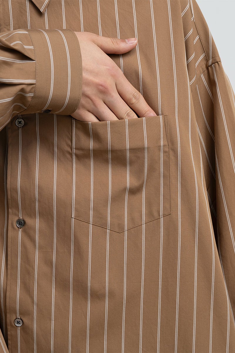 Graphpaper(グラフペーパー) SIDOGRAS Brown Stripe L/S Oversized Regular Collar Shirt シドグラスブラウンストライプ長袖オーバーサイズレギュラーカラーシャツ GM263-50345