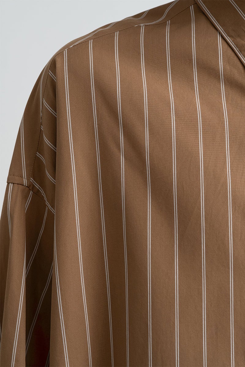 Graphpaper(グラフペーパー) SIDOGRAS Brown Stripe L/S Oversized Regular Collar Shirt シドグラスブラウンストライプ長袖オーバーサイズレギュラーカラーシャツ GM263-50345