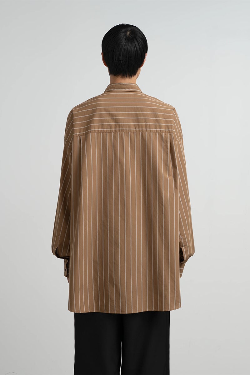 Graphpaper(グラフペーパー) SIDOGRAS Brown Stripe L/S Oversized Regular Collar Shirt シドグラスブラウンストライプ長袖オーバーサイズレギュラーカラーシャツ GM263-50345