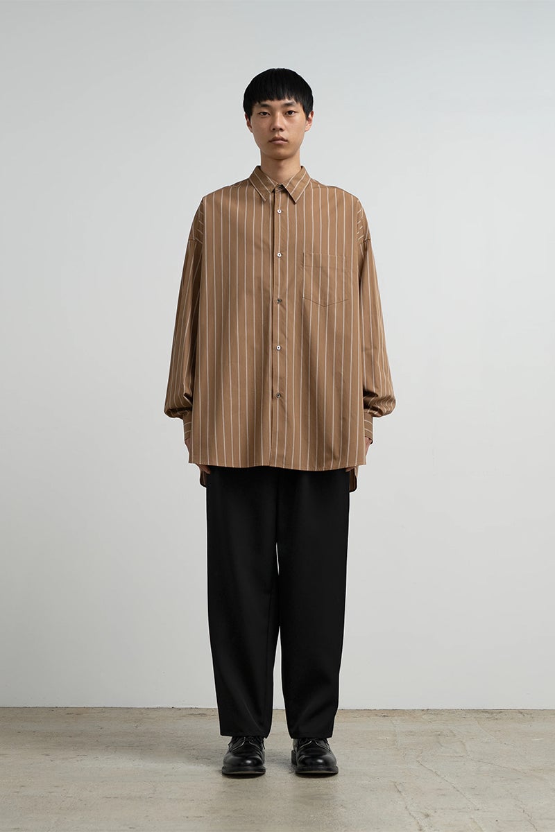 Graphpaper(グラフペーパー) SIDOGRAS Brown Stripe L/S Oversized Regular Collar Shirt シドグラスブラウンストライプ長袖オーバーサイズレギュラーカラーシャツ GM263-50345